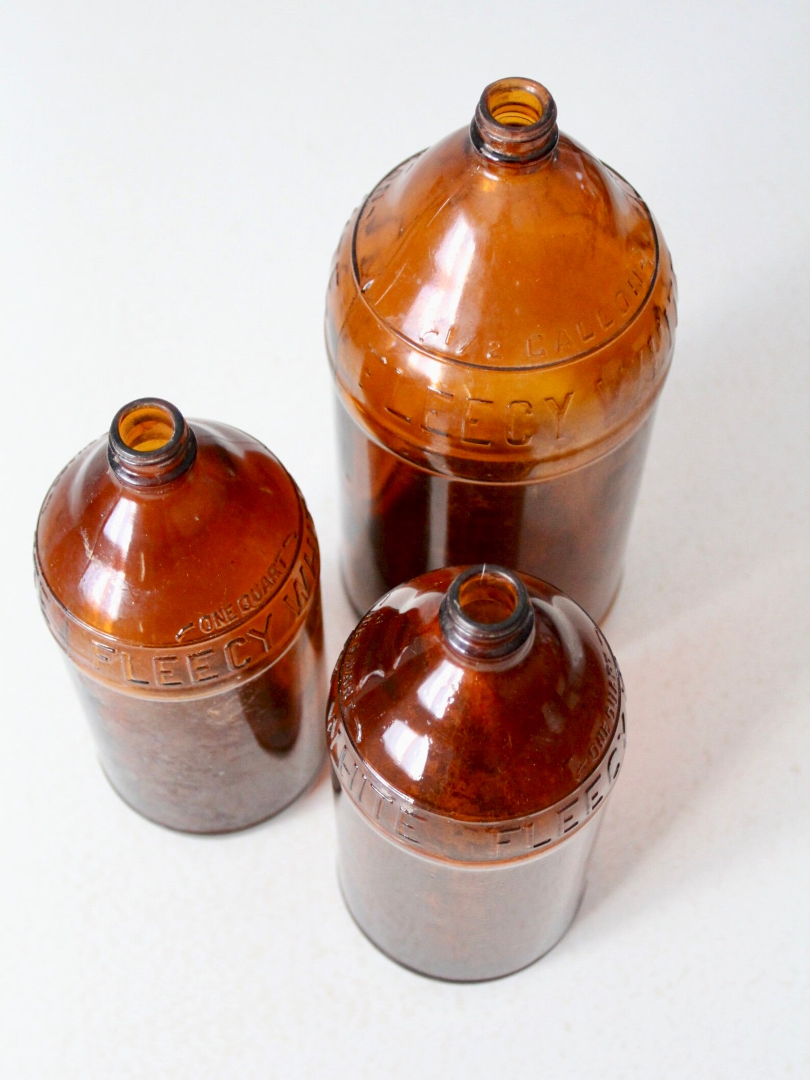 Vintage Brown Glass Bottles Set/3 Fleecy White Bottles Circa Etsy