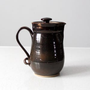 1970s handmade studio pottery lidded pitcher