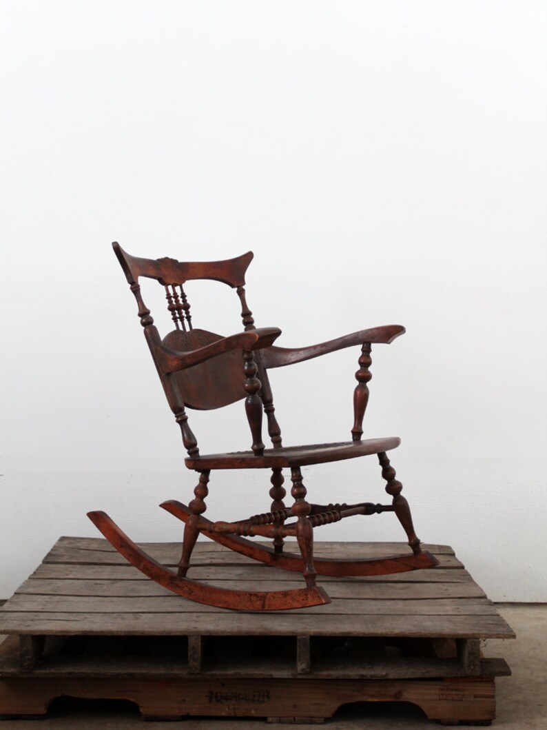 Antique Rocking Chair with Tooled Leather Seat Etsy