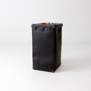 vintage black storage bin, carrying box trunk