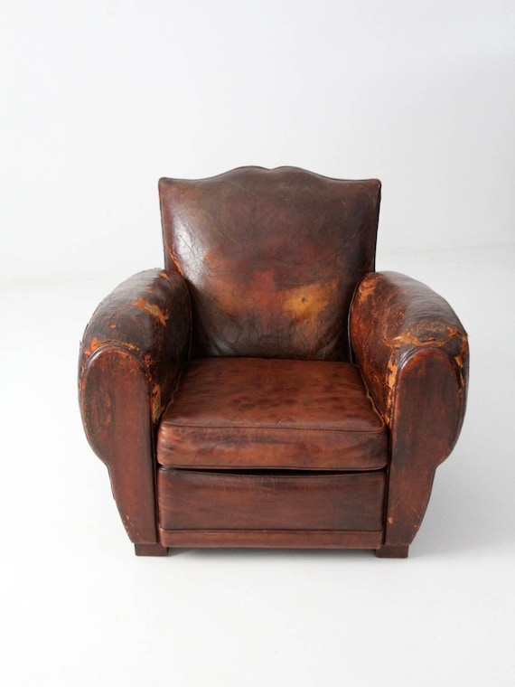 Antique French Leather Club Chair Distressed Mustache Back Etsy image 0 - Antique French Leather Club Chair Distressed Mustache Back Etsy