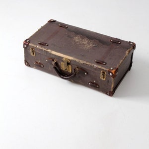 vintage hardboard suitcase, brown luggage, stacking suitcase storage