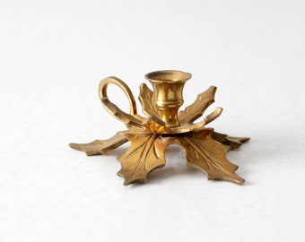 vintage brass leaves candlestick holder