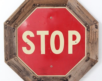 Vintage STOP Sign With Barn Wood Frame - Etsy
