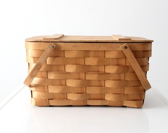 Basketville Split Oak Picnic Basket, Woven Split Oak Basket W