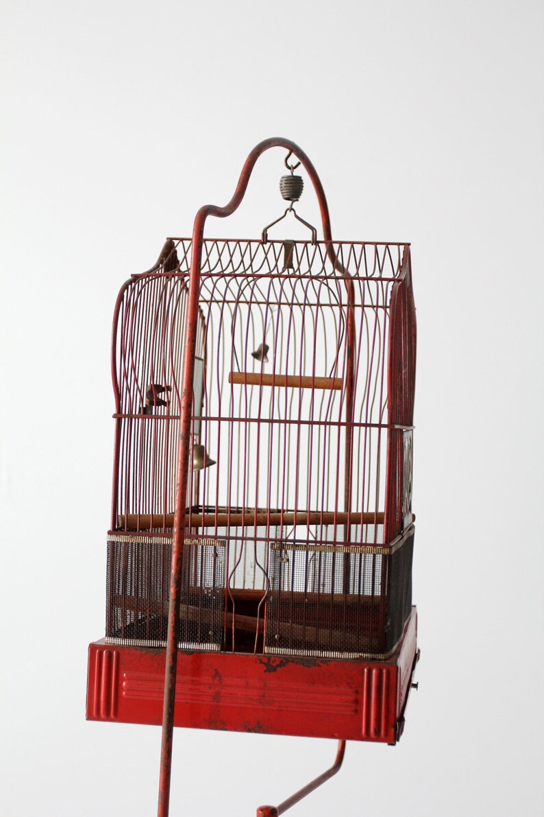 Antique Bird Cage With Stand Red Crown Birdcage Decorative Etsy