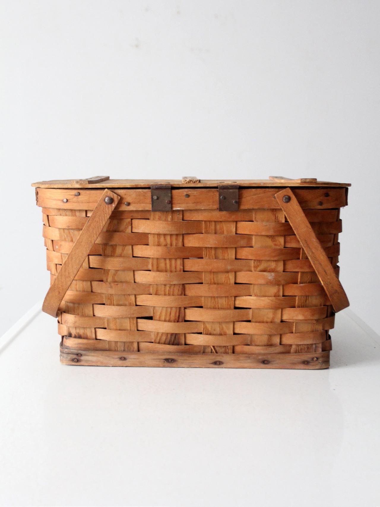 Vintage Splint Weave Picnic Basket - Etsy