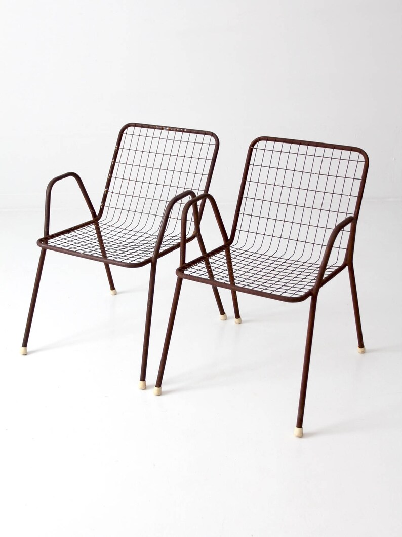 Mid Century Patio Chairs Metal Wire Set Of 2