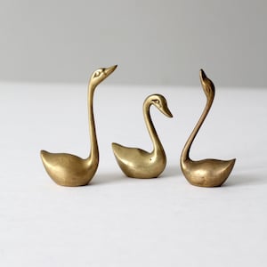mid-century brass swans set of 3