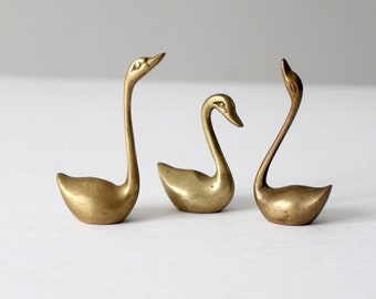 mid-century brass swans ⎟set of 3