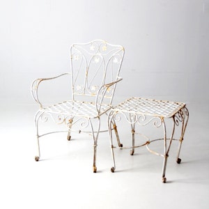 vintage wrought iron arm chair and table set