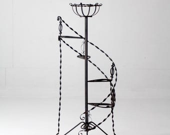 mid-century wrought iron tiered plant stand