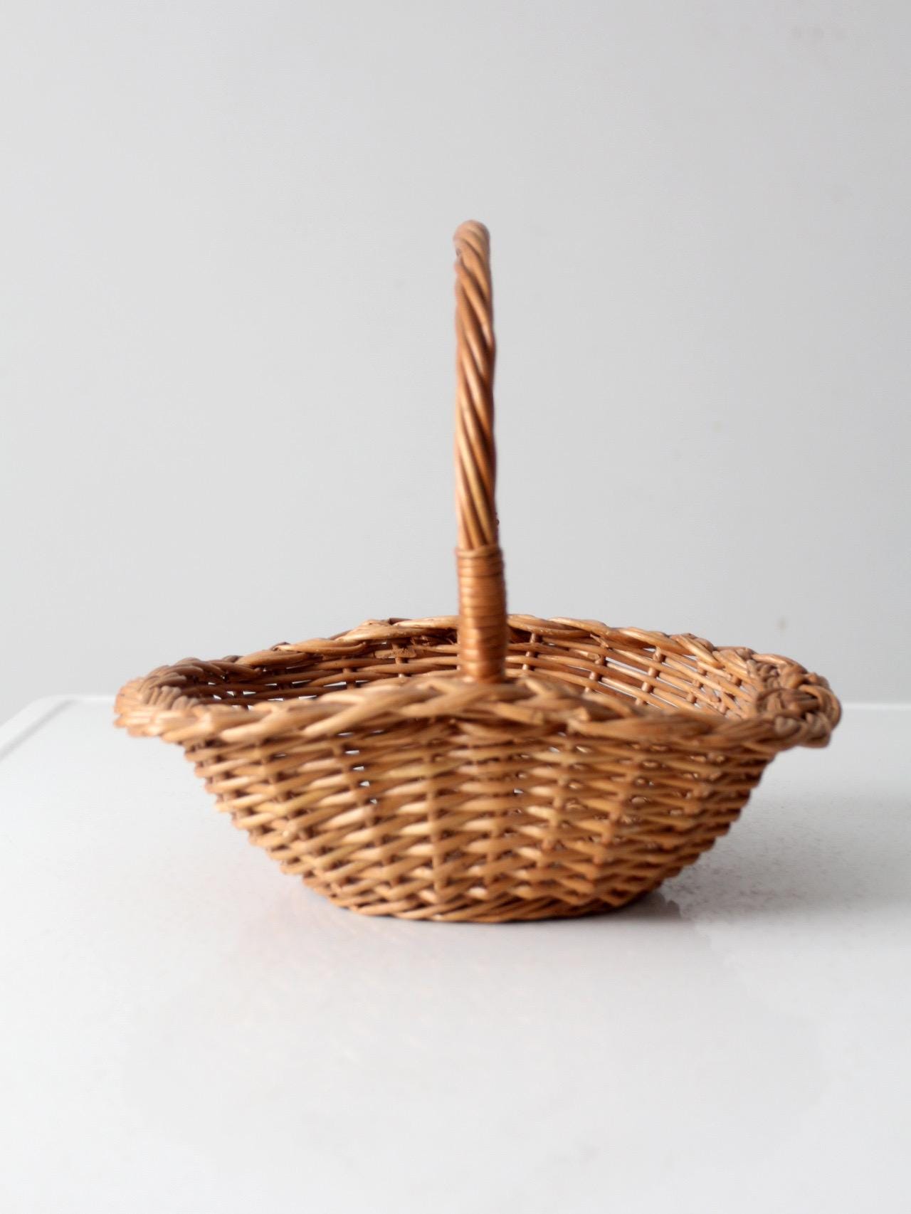 Vintage Wicker Basket With Handle - Etsy