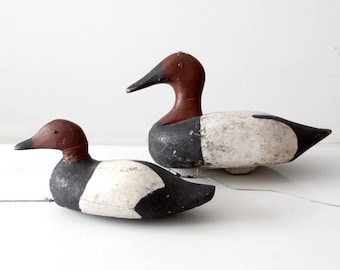 pair of vintage wooden canvasback duck decoys