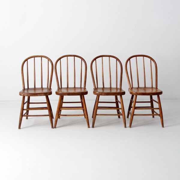 antique spindle bow back chair set of 4, wood dining chairs