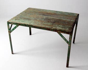 vintage industrial wood and metal table