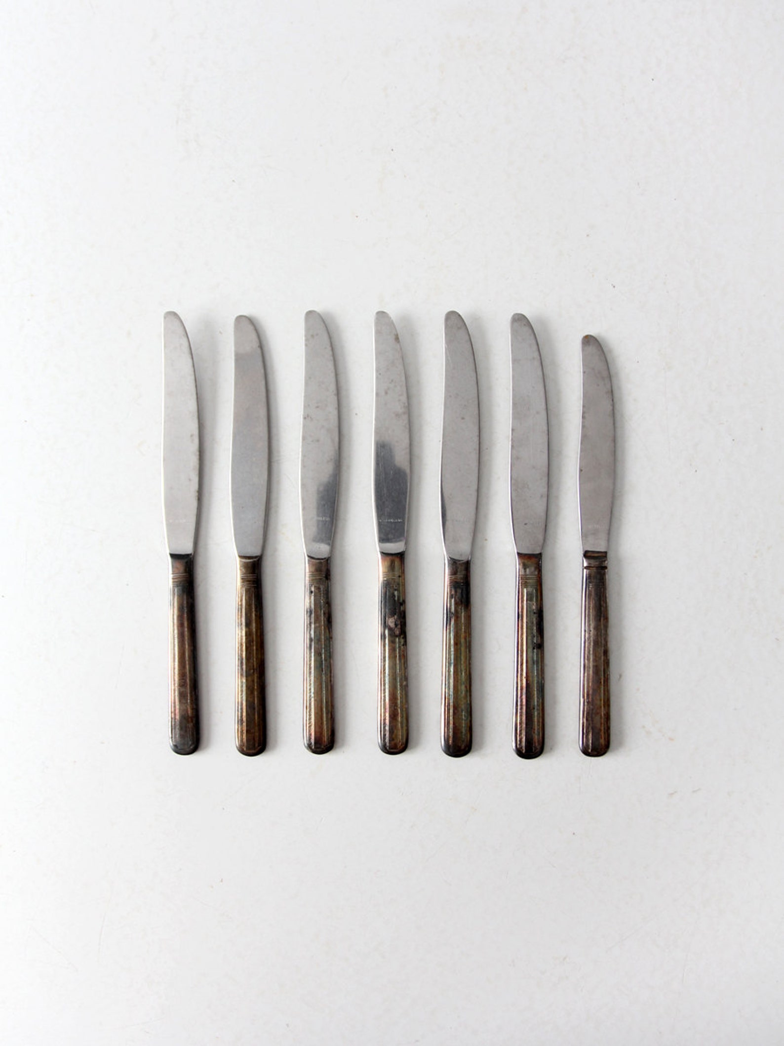 Vintage Silver Plate Knife Set Collection 7 Dinner Knives Etsy