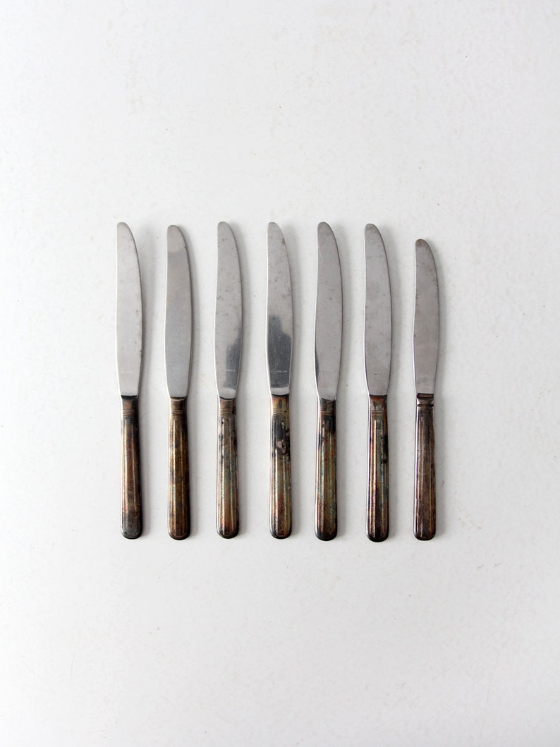 Vintage Silver Plate Knife Set Collection 7 Dinner Knives Etsy