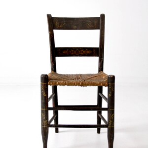 antique Hitchcock style chair, rush seat painted chair image 3