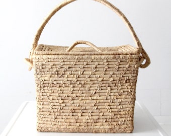 vintage woven storage basket tote