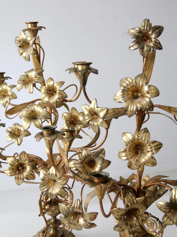 アンティーク　真鍮　燭台 アンティーク真鍮製の花型燭台ペア - Etsy 日本