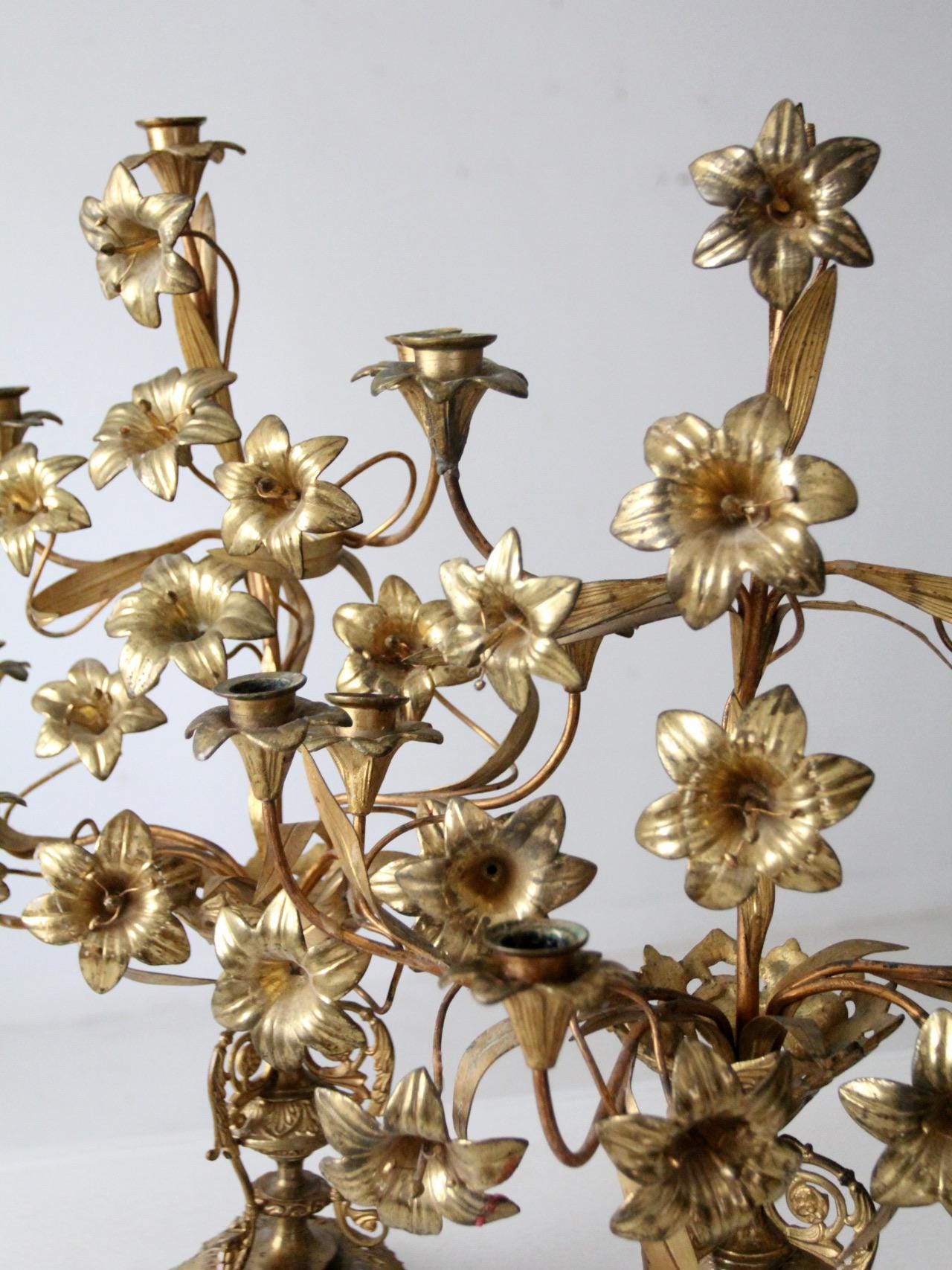 アンティーク真鍮製の花型燭台ペア - Etsy 日本