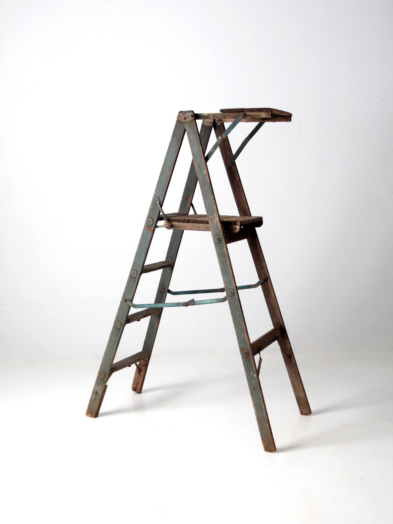 アンティーク雑貨 ladder Vintage Ladder : Small Mini Compact Three Step A Frame Rusty