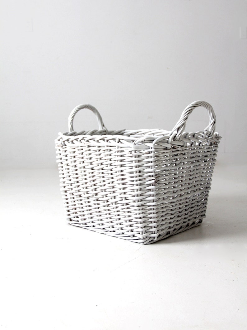 vintage large white storage basket image 1
