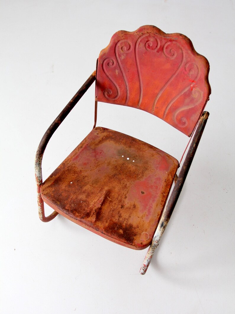 Clamshell Back Motel Patio Chair Set2 Mid Century Metal Lawn Chairs