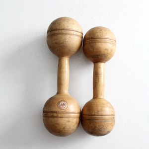 antique wooden hand weights by Narragansett Machine Co.