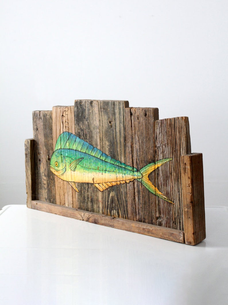 vintage rustic folk art painted fish sign image 3