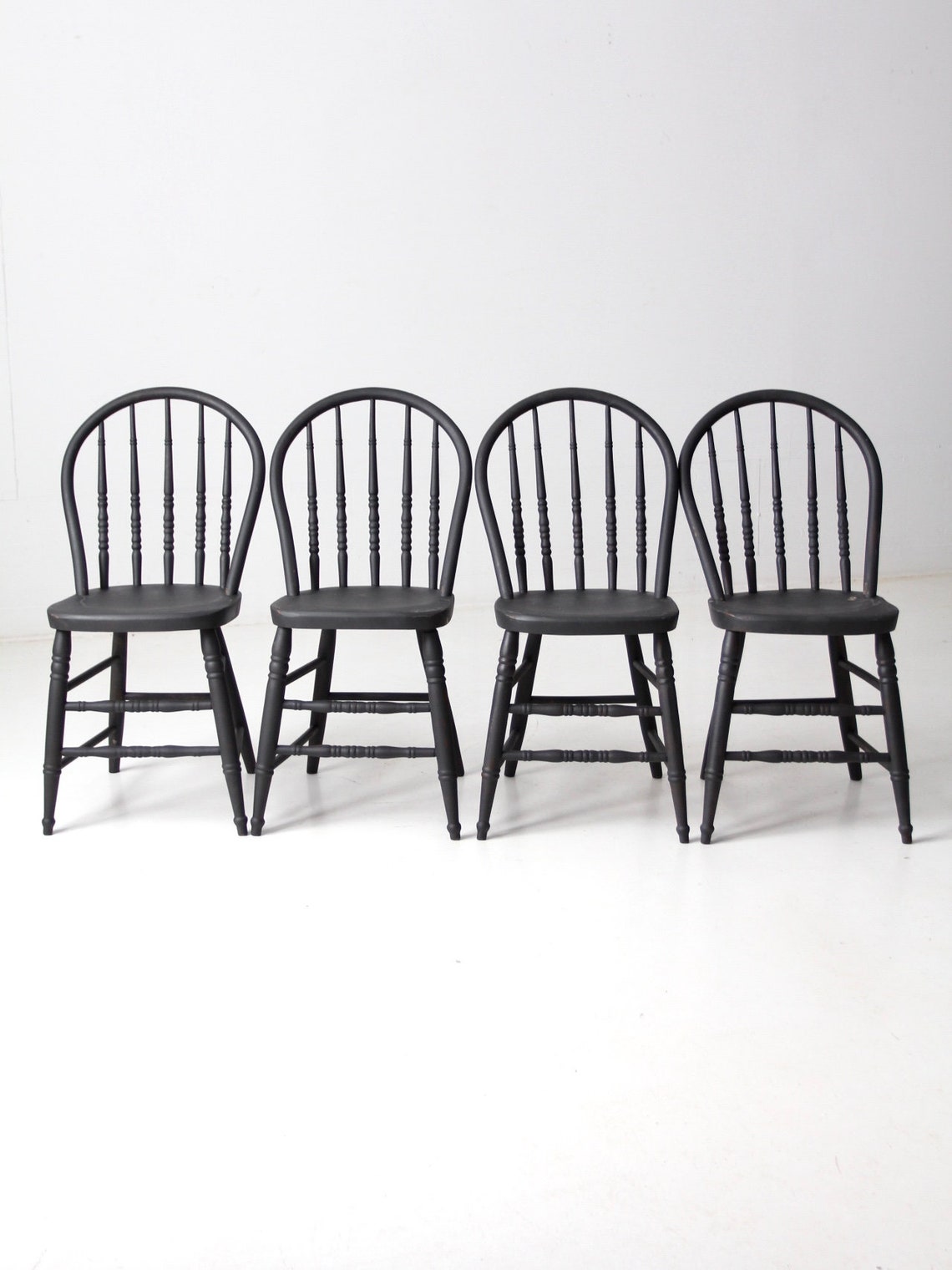 Vintage black spindle back dining chairs set/4 farmhouse Etsy