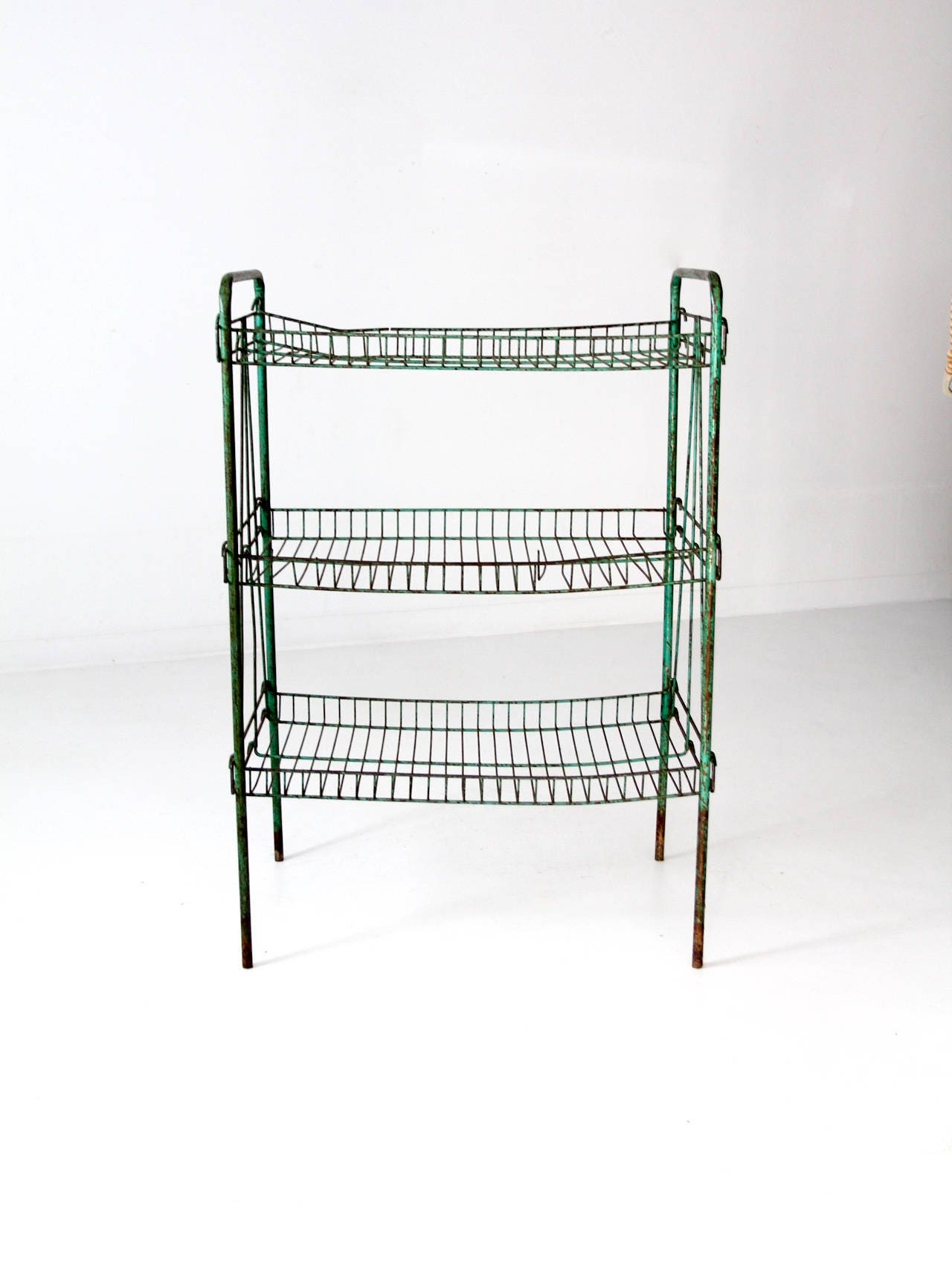 Industrial Wire Rack Vintage Green Metal Shelf Etsy