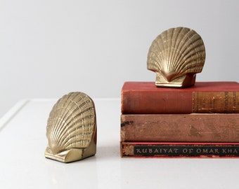 mid-century brass seashell bookends