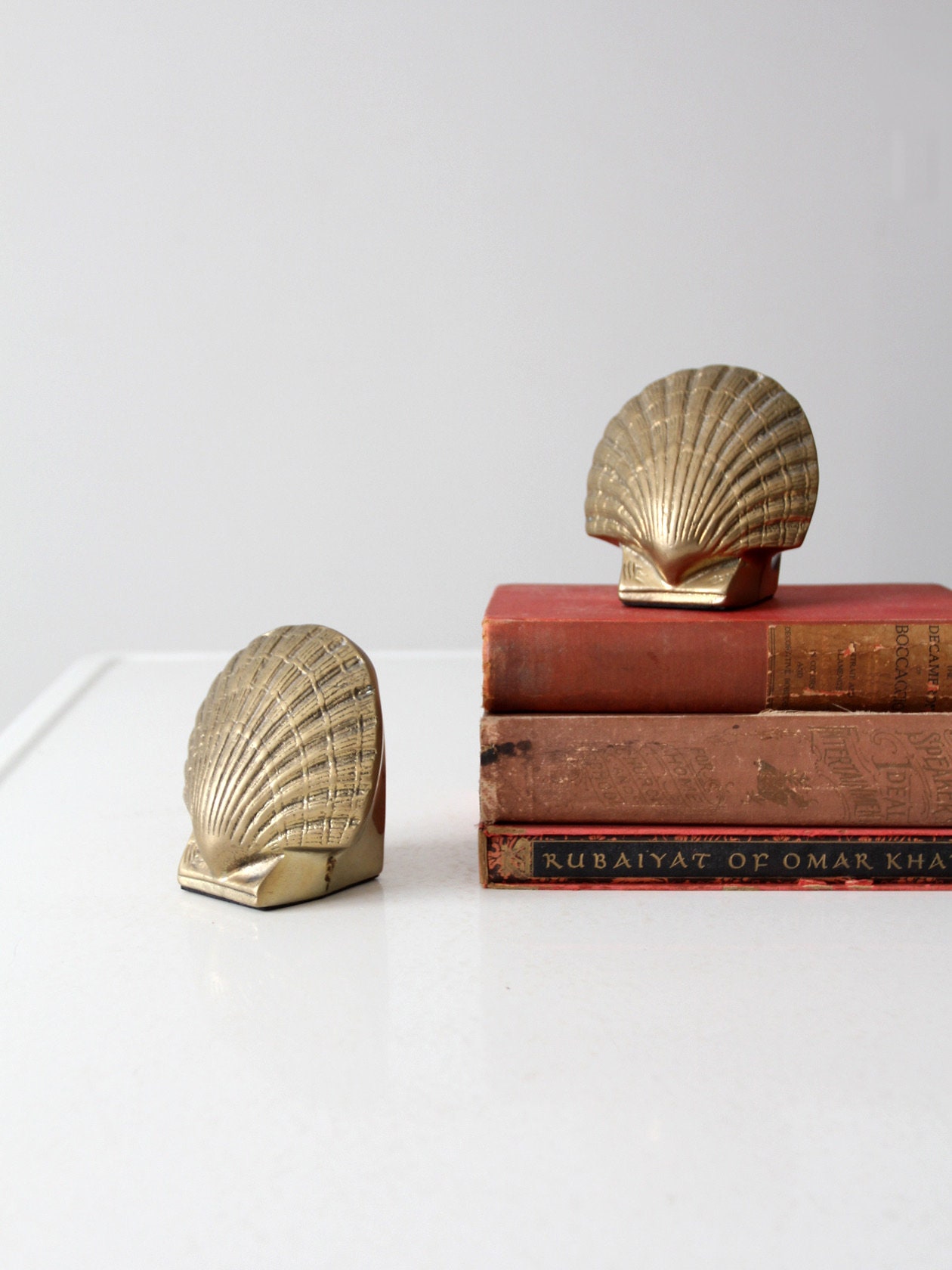 Mid-century Brass Seashell Bookends 