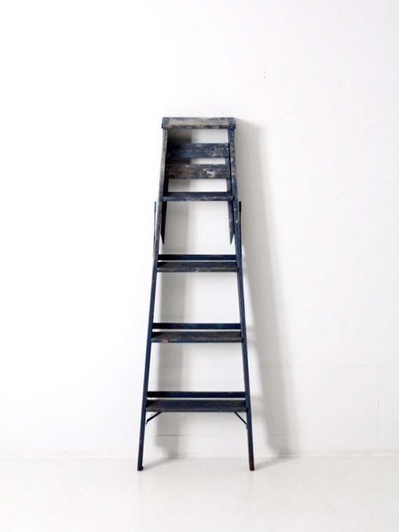 アンティーク雑貨 ladder Vintage Blue Wooden Ladder, Decorative Ladder - Etsy