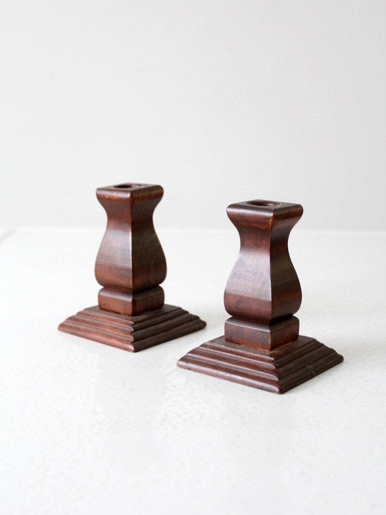Vintage Wood Candlestick Holders Pair - Etsy