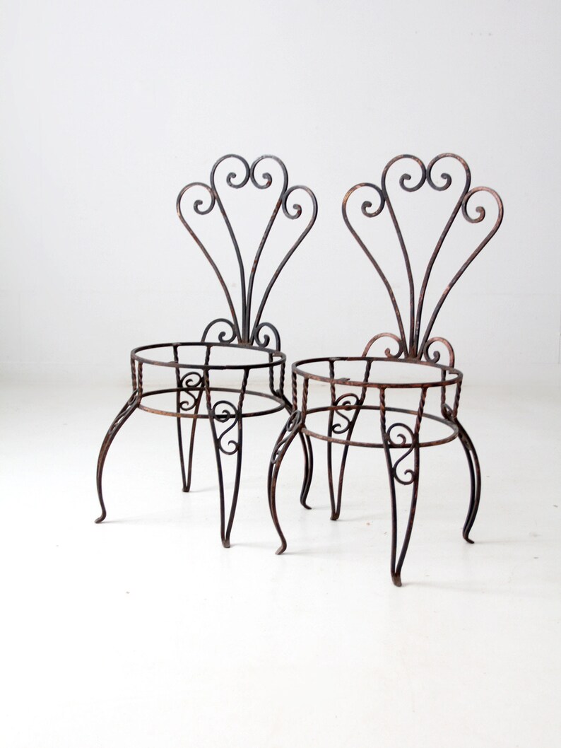 vintage wrought iron garden chairs pair image 5