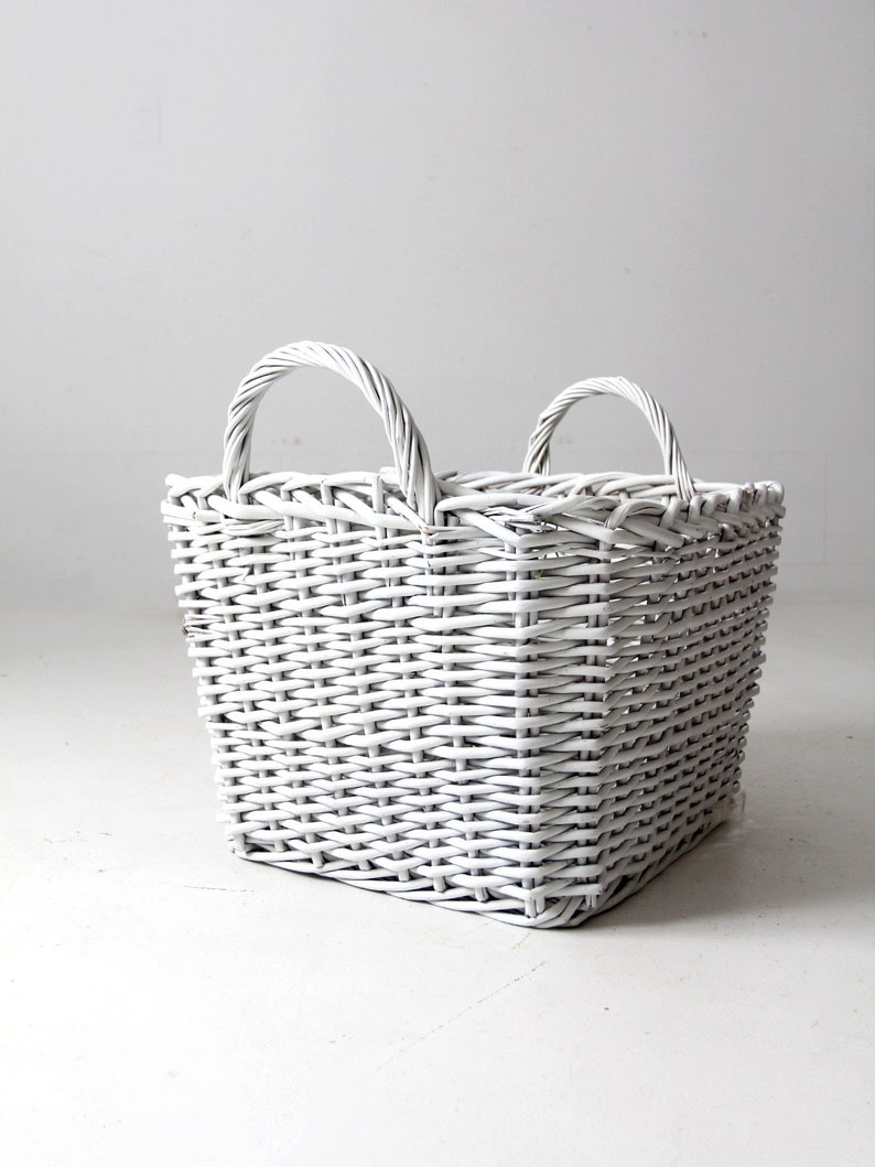 vintage large white storage basket image 5