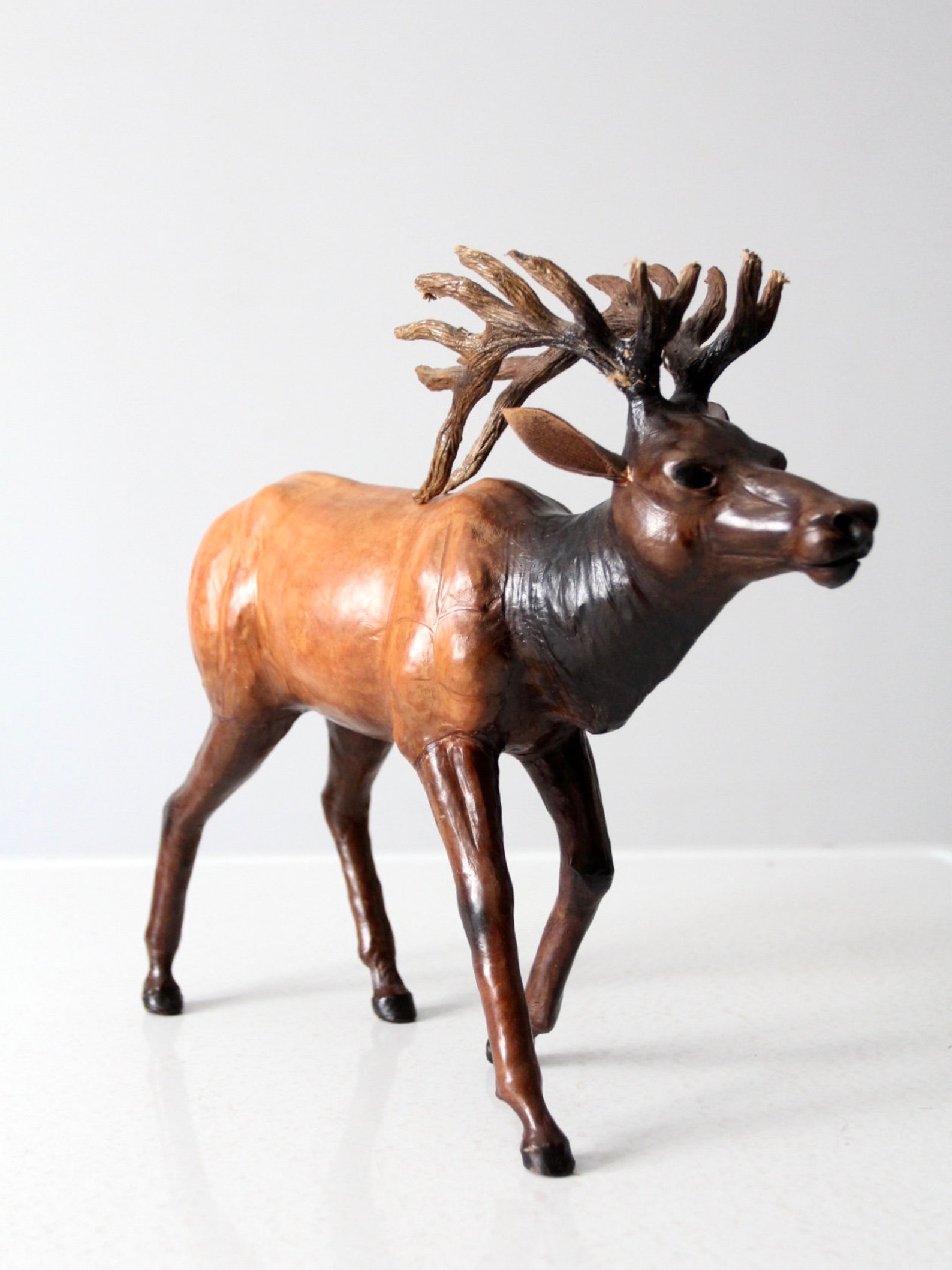 Reindeer sculpture vintage leather animal Etsy