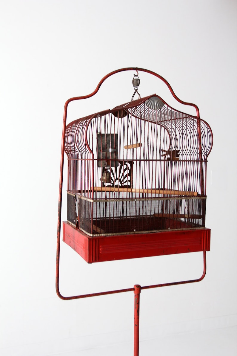 Ancienne Cage à Oiseaux Avec Pied Cage De Couronne Rouge Cage à Oiseaux Décorative