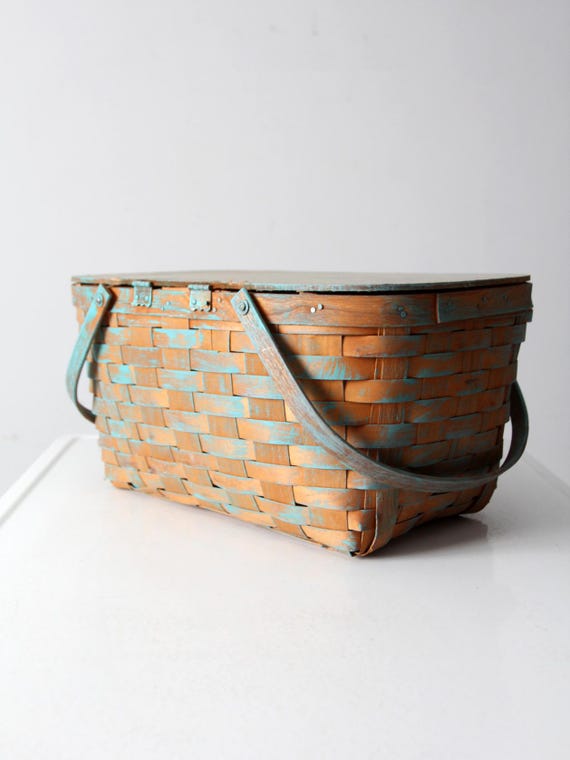 vintage splint weave picnic basket - image 7