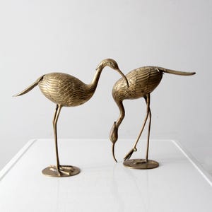 mid-century brass heron figurines pair