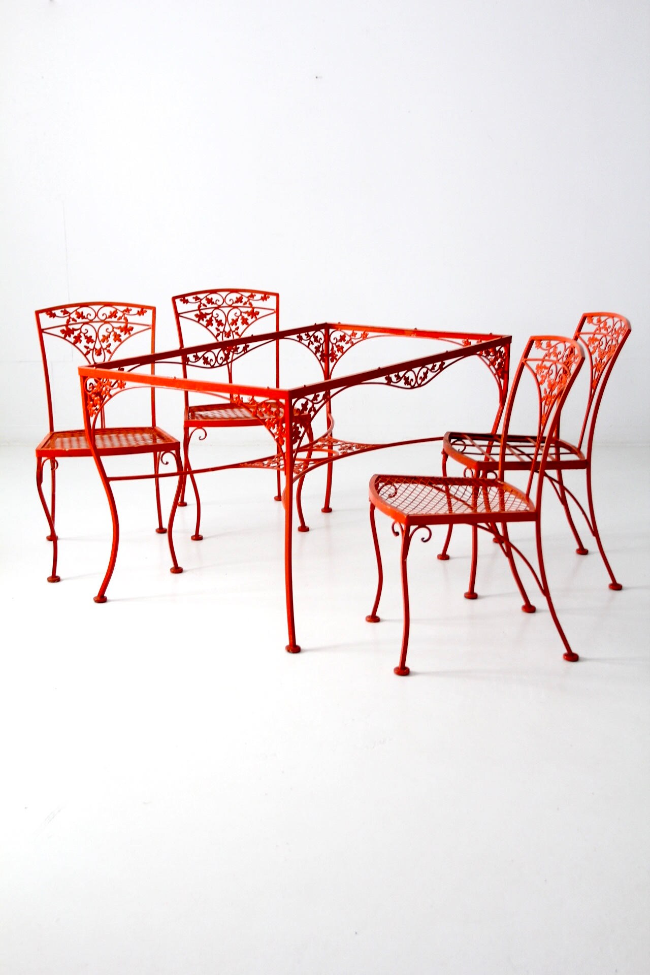 cast iron patio furniture sets on Vintage Wrought Iron Patio Table Set Orange Outdoor Furniture Etsy