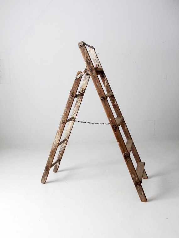 アンティーク雑貨 ladder Vintage Rustic A-frame Folding Ladder - Etsy