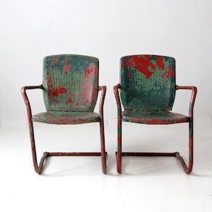 mid-century metal patio chairs pair