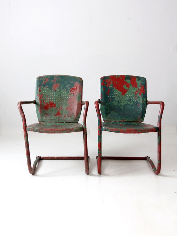 Midcentury Metal Patio Chairs Pair Etsy
