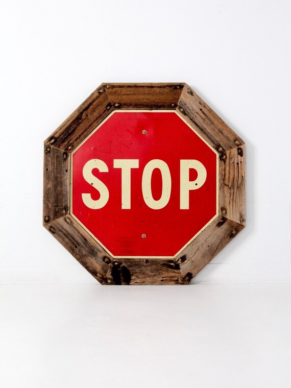 Vintage STOP Sign With Barn Wood Frame - Etsy