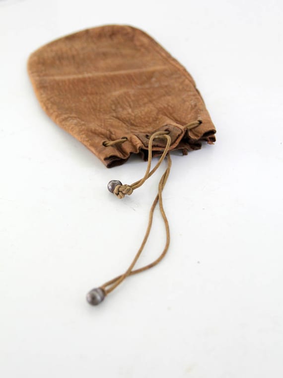 antique leather pouch, marble bag, money bag coin 