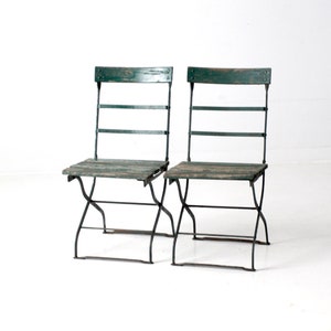antique painted wrought iron folding chairs pair